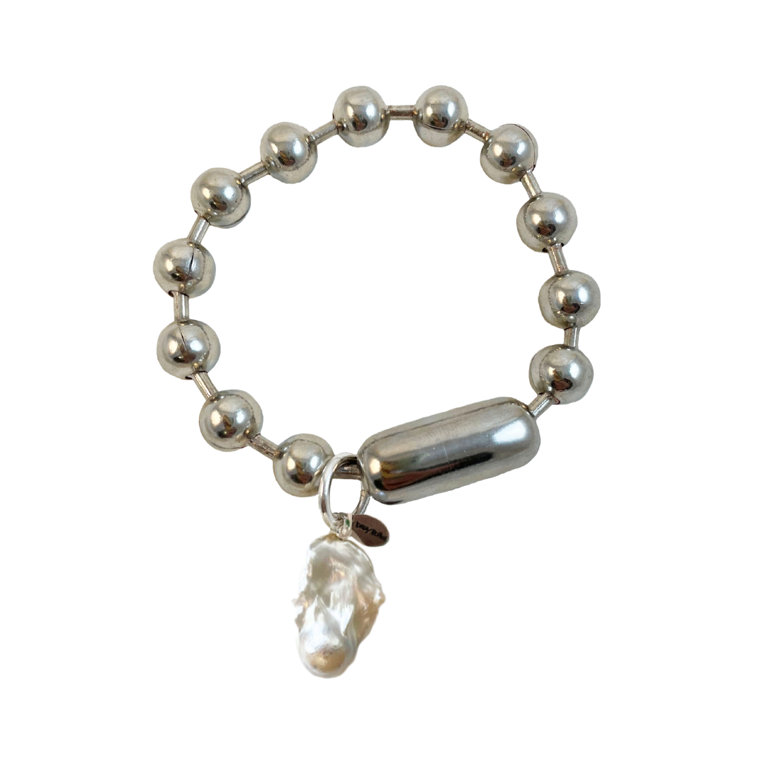 dadybones bracelet Silver Baroque Pearl Ball Chain Bracelet