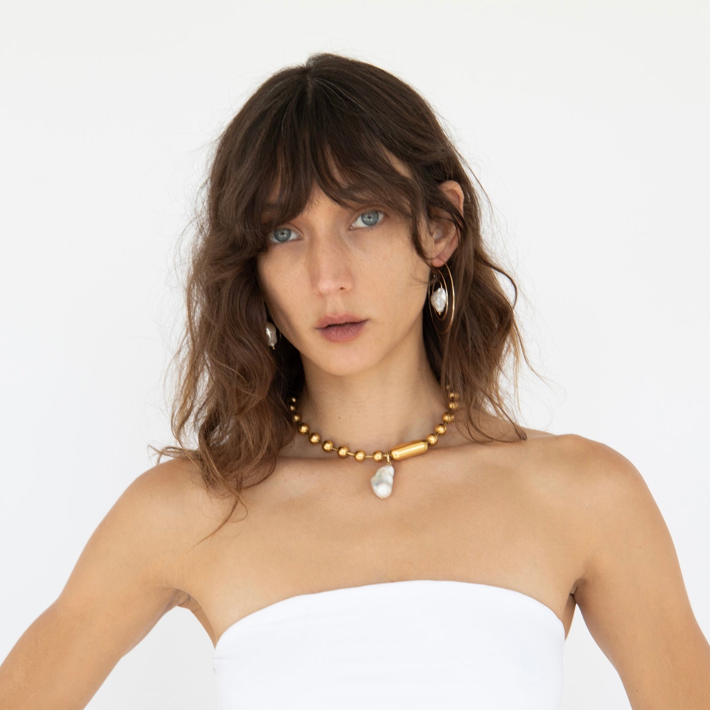 dadybones Necklaces Gold Baroque Pearl Ball Chain Necklace