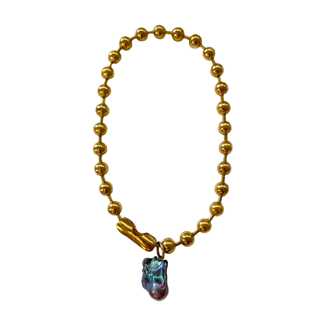 dadybones Necklaces Gold Baroque Pearl Ball Chain Necklace