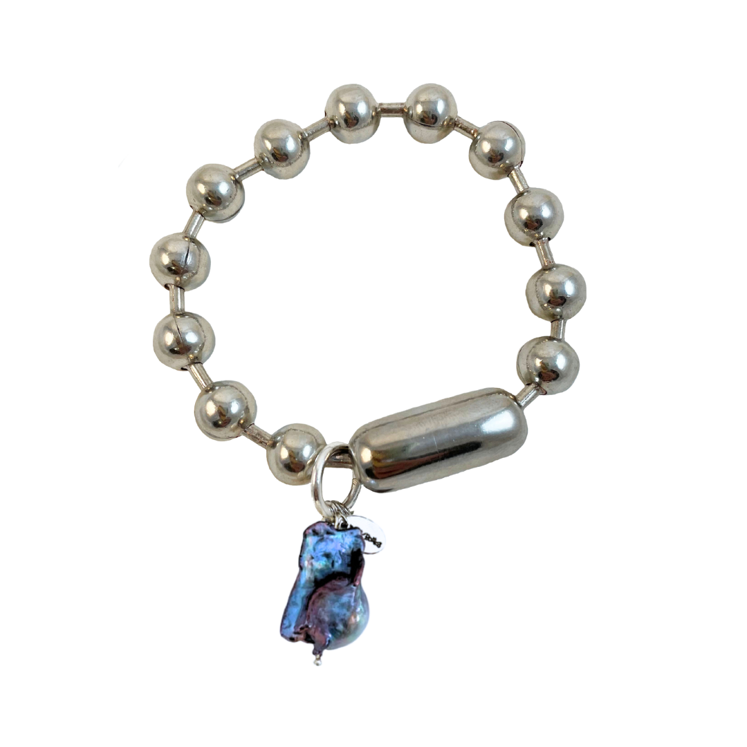 dadybones bracelet Silver Baroque Pearl Ball Chain Bracelet