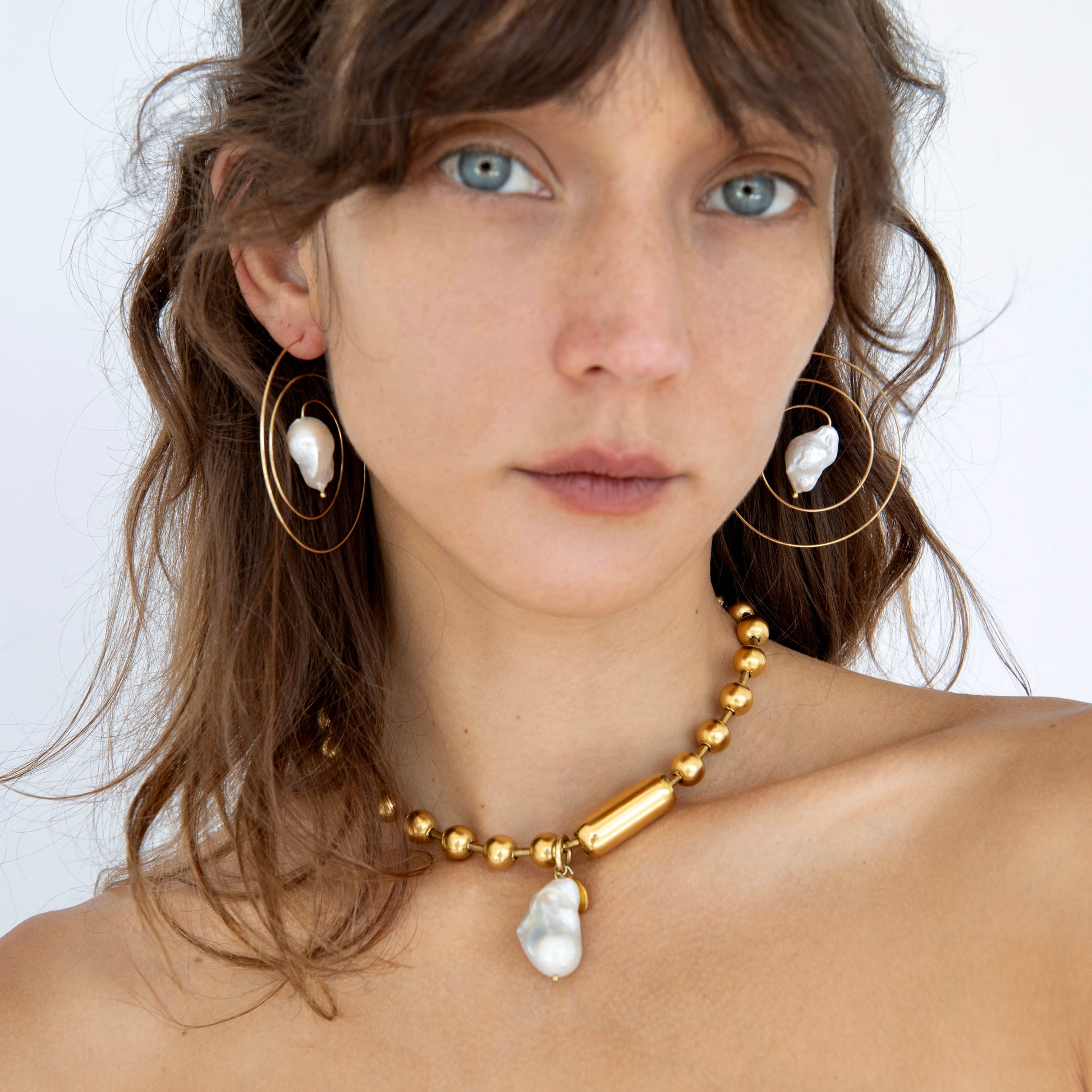 dadybones Earrings Gold Spiral Pearl Earrings