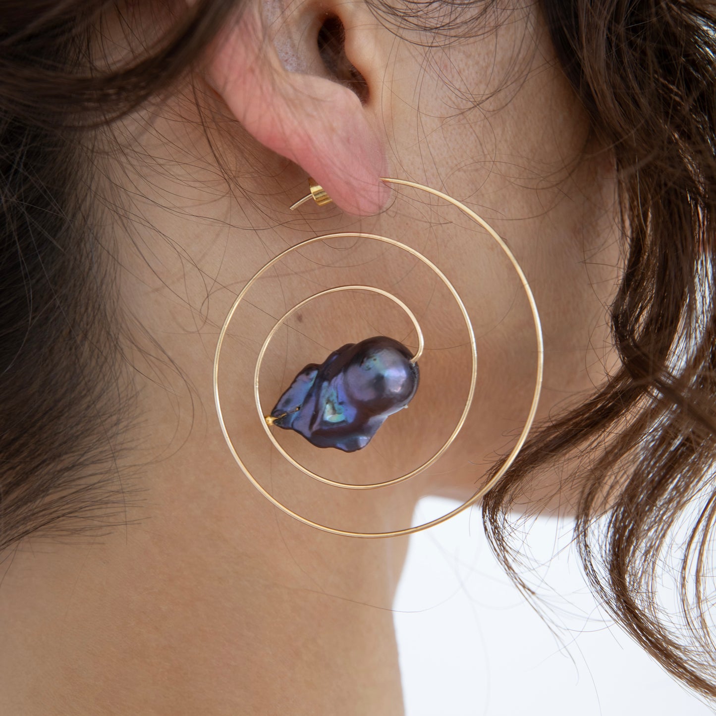 dadybones Earrings Gold Spiral Pearl Earrings
