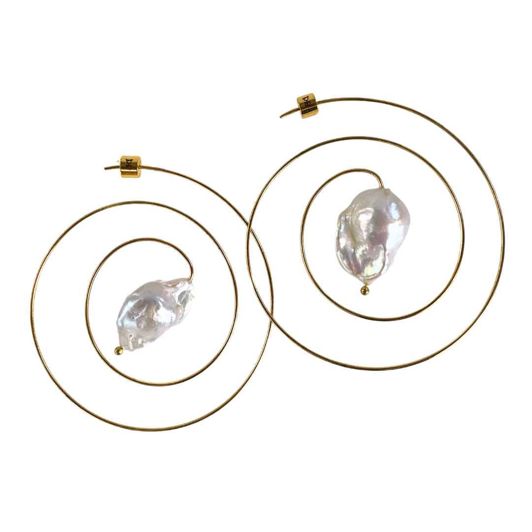 dadybones Earrings Gold Spiral Pearl Earrings