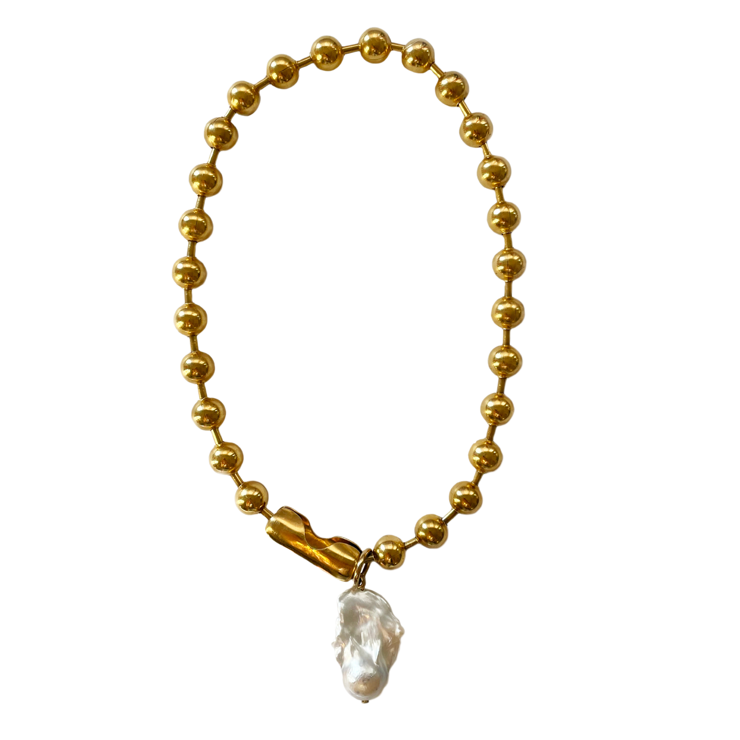 Gold Baroque Pearl Ball Chain Necklace