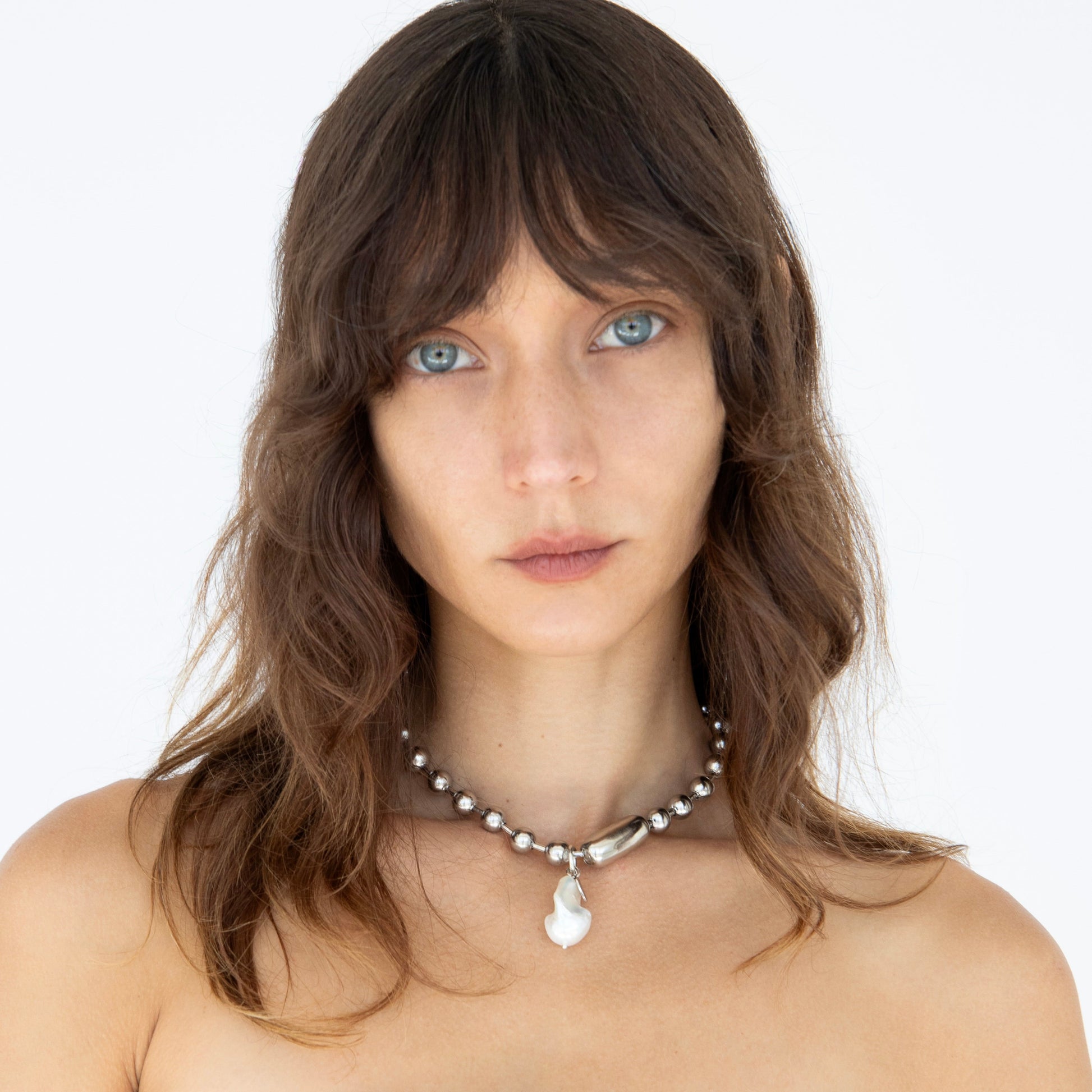 dadybones Necklaces Silver Baroque Pearl Ball Chain Necklace