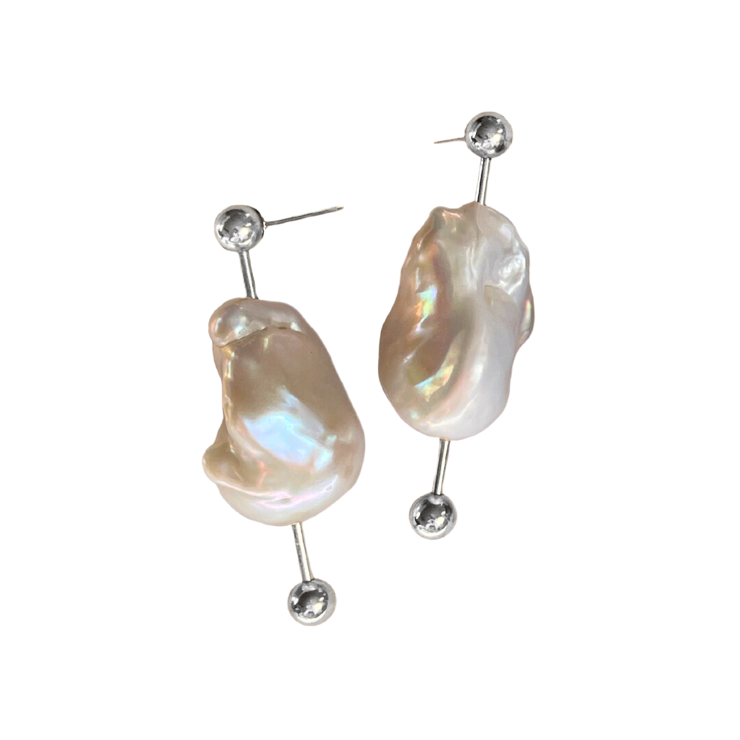 dadybones Silver Pierced Pearl Earrings
