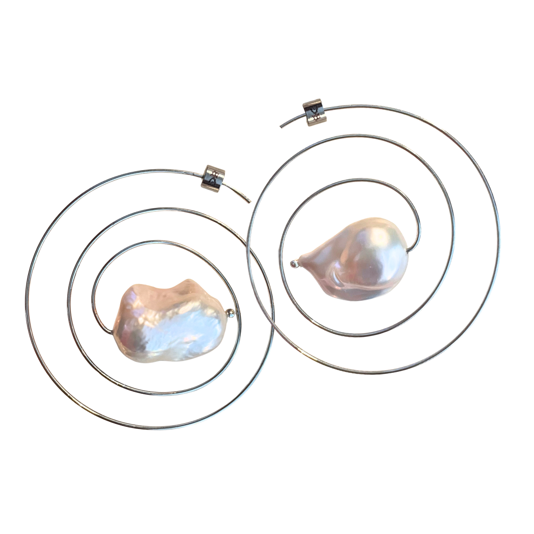 dadybones Silver Spiral Pearl Earrings