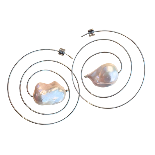 dadybones Silver Spiral Pearl Earrings